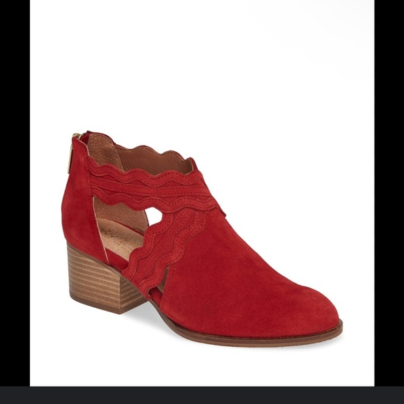 Seychelles Suede Leather Bootie Red Cut-Out Detail Almon Toe Boots Women's 9 - Picture 1 of 15